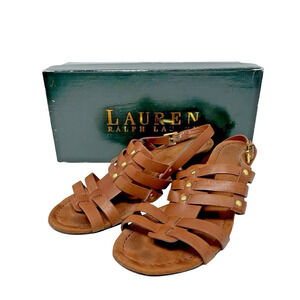 Lauren Ralph Lauren LRL Sandals Lucetta Brown Tan Leather Strappy Buckle Wms 7B